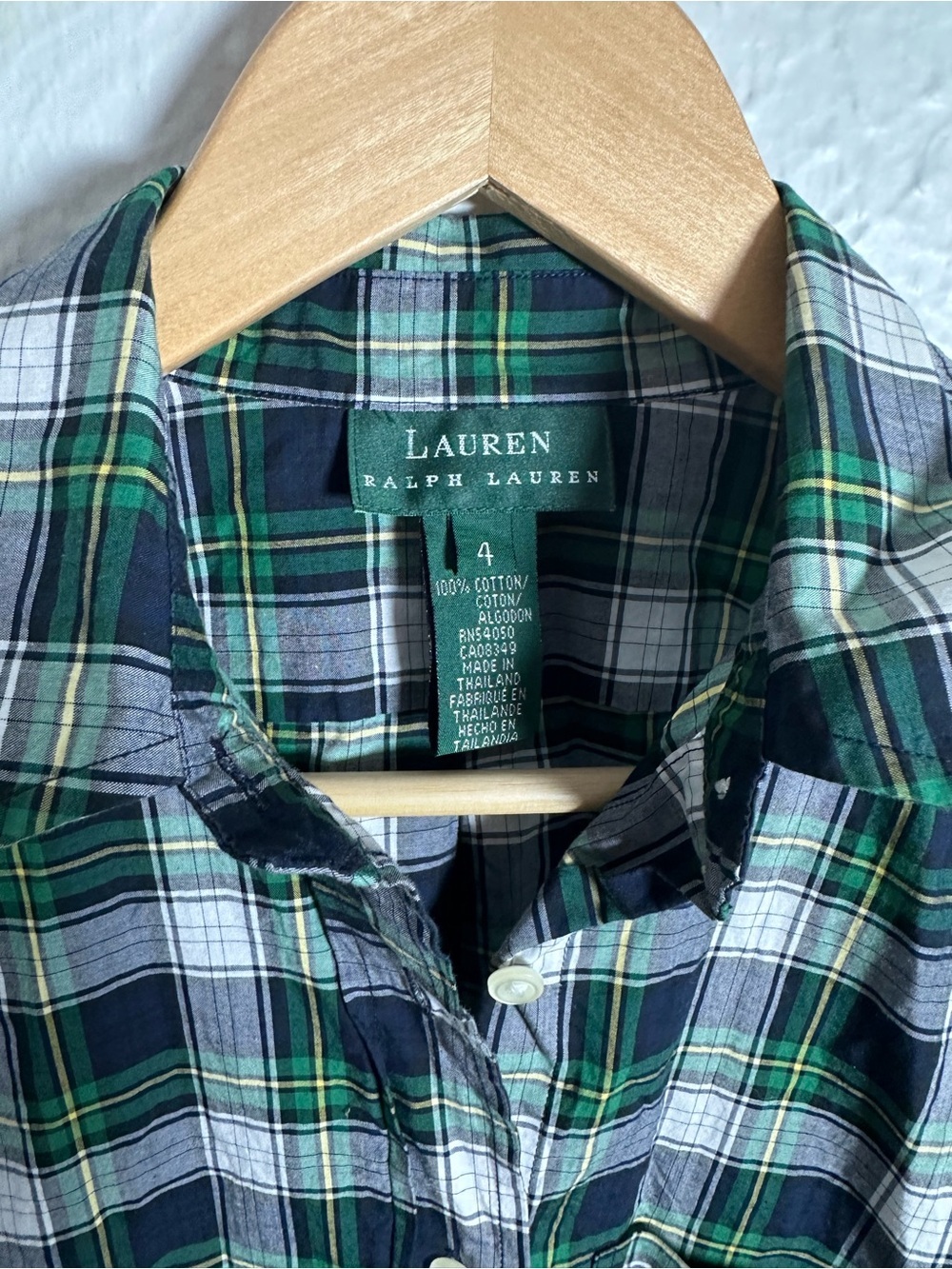 Lauren Ralph Lauren Plaid Button Down Shirt Women's Size 4 Green Tartan Cotton - Picture 4 of 6